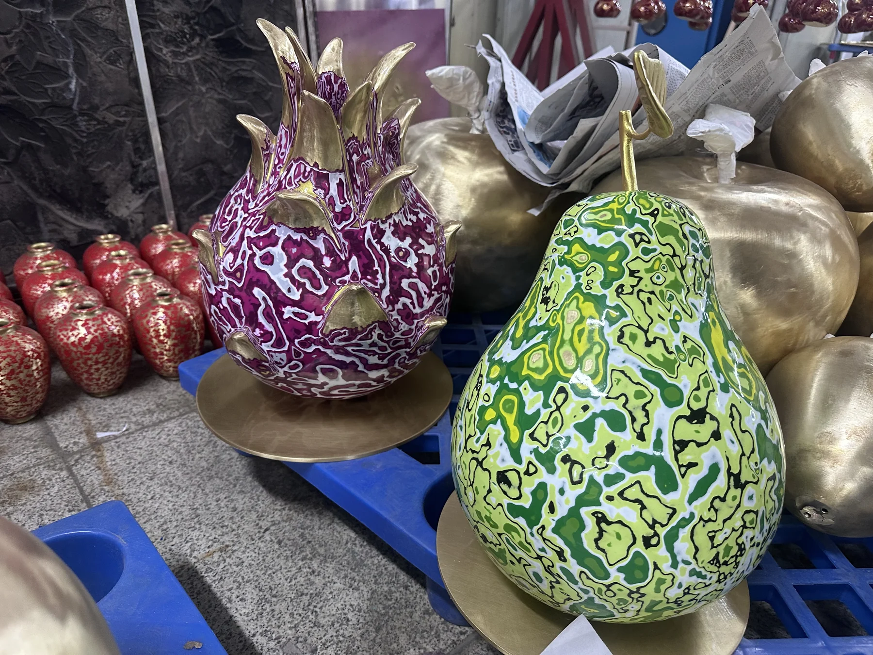 火龙果与梨形作品制作现场